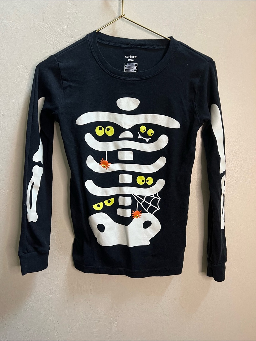 Carter's Black Long-Sleeve Skeleton Tee with Neon Eyes
